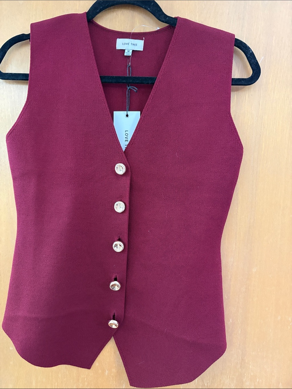 Love Tree Women's Burgundy Button-Up Knit Vest